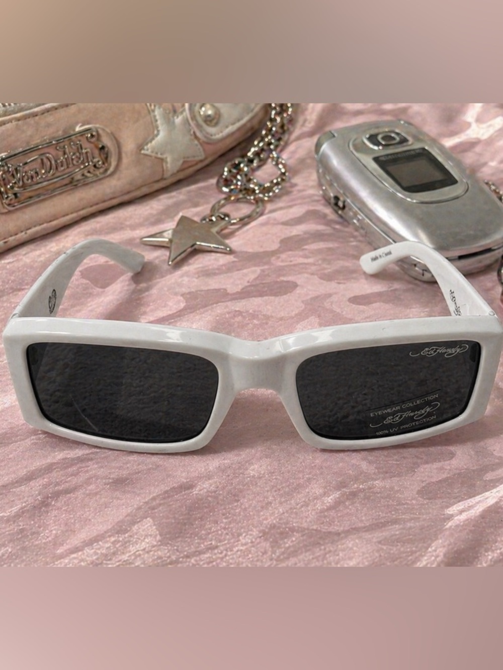 Ed Hardy White Dragon Sunglasses Y2K Chunky Retro Frames